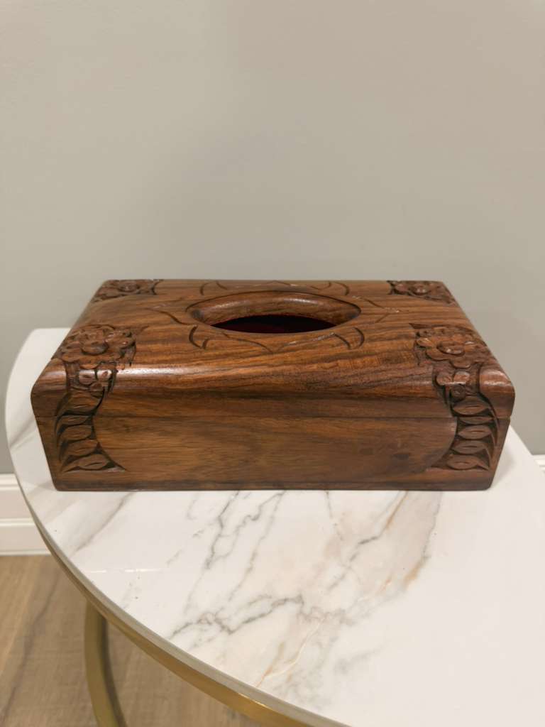 Imported Hand-Carved Naqshi Wooden Tissue Box Holder