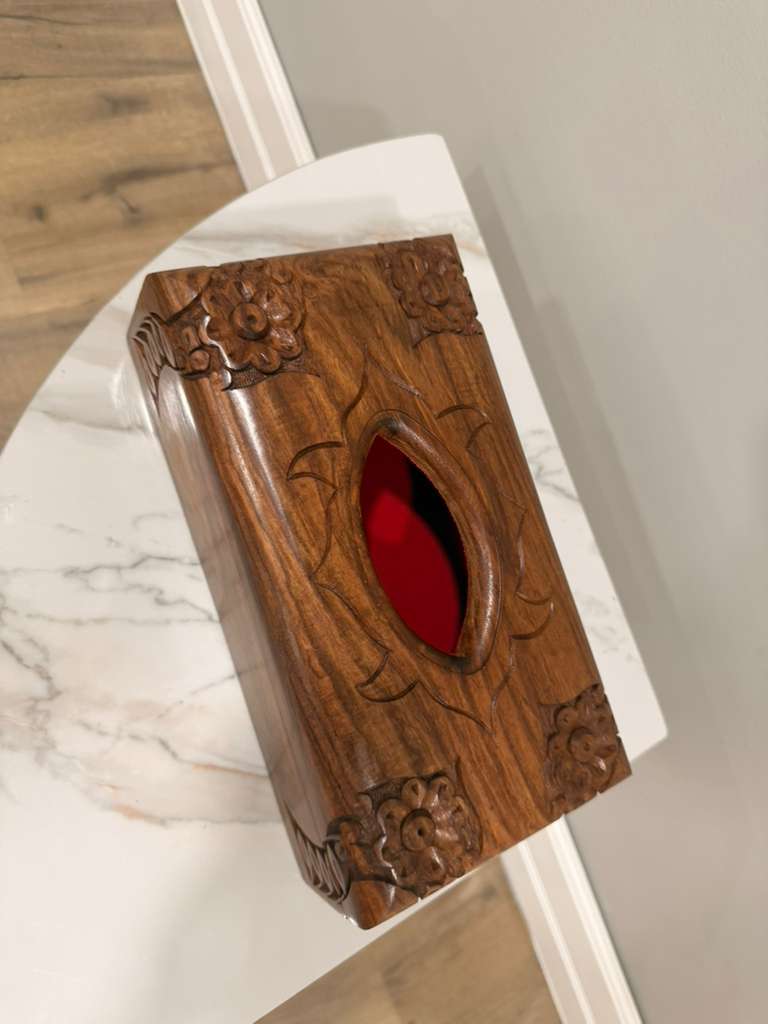 Imported Hand-Carved Naqshi Wooden Tissue Box Holder