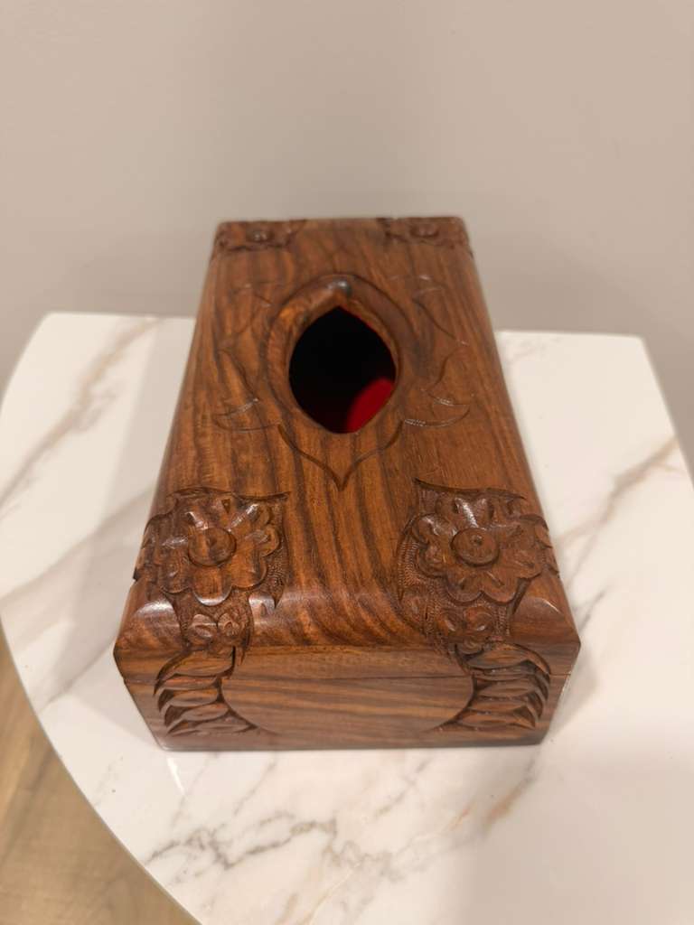 Imported Hand-Carved Naqshi Wooden Tissue Box Holder