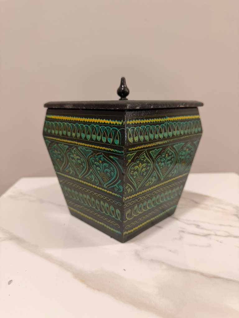 Handcrafted Square Lacquer Decorative Box with Lid - Hand-Painted Floral Keepsake Organizer - Traditional Artisan Wooden Jewelry & Trinket Box - Ethnic Tabletop Decor Accent