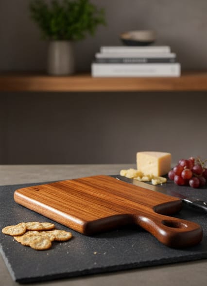 Acacia Wood Cutting Board with Handle – Premium Solid Wooden Chopping Board for Kitchen, Serving, Cheese & Charcuterie Board, Durable Natural Wood Design