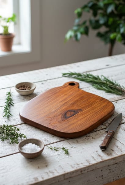 Acacia Wood Serving Board with Handle – Solid Wooden Cutting & Chopping Board for Kitchen, Cheese, Bread & Charcuterie, Natural Durable Wood Design