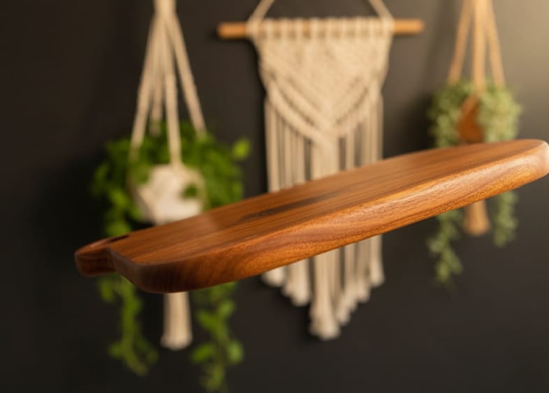 Acacia Wood Serving Board with Handle – Solid Wooden Cutting & Chopping Board for Kitchen, Cheese, Bread & Charcuterie, Natural Durable Wood Design