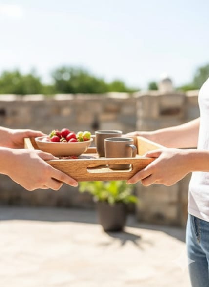 Decorative Wooden Tray Set with Traditional Brass Work (Set of 3)