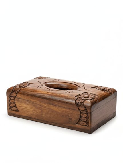 Imported Hand-Carved Naqshi Wooden Tissue Box Holder