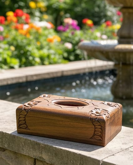 Imported Hand-Carved Naqshi Wooden Tissue Box Holder