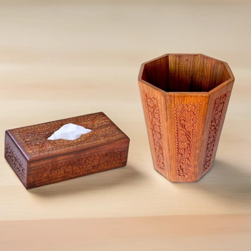 Wooden Dustbin with Tissue Box - wcspk