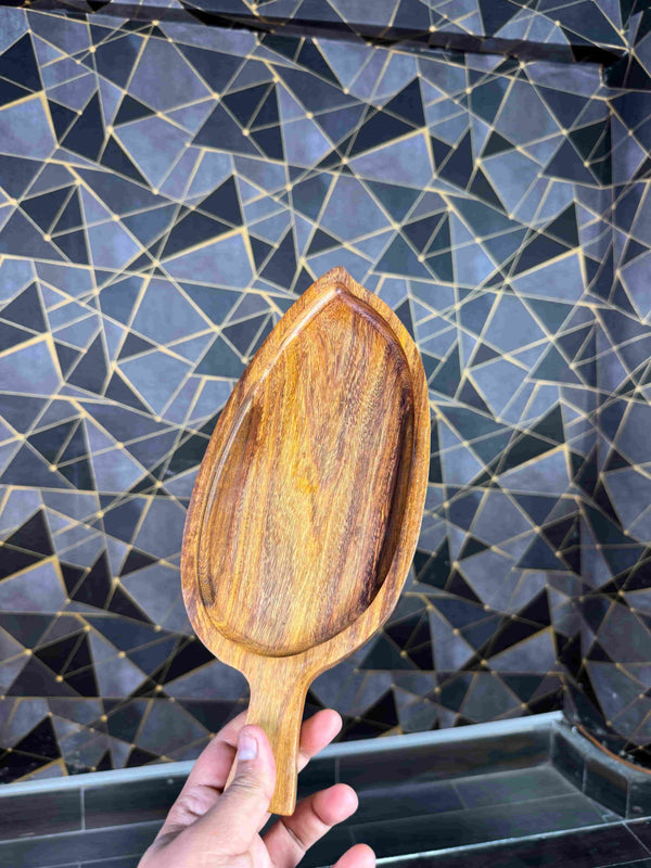 wood platter leaf shape